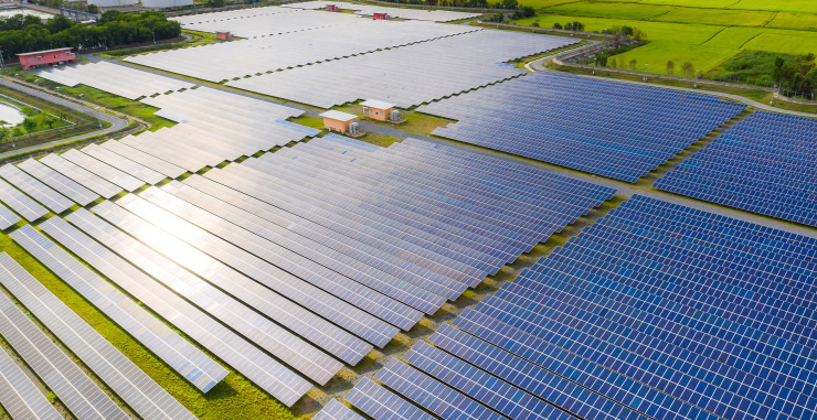 Solar energy farm producing clean renewable energy from the sun