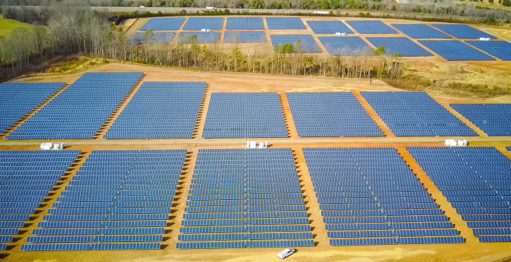 Birds eye view of a large solar plant