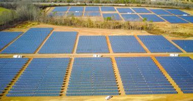 Birds eye view of a large solar plant