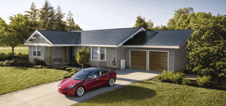 A tesla solar roof installed on a customer´s home